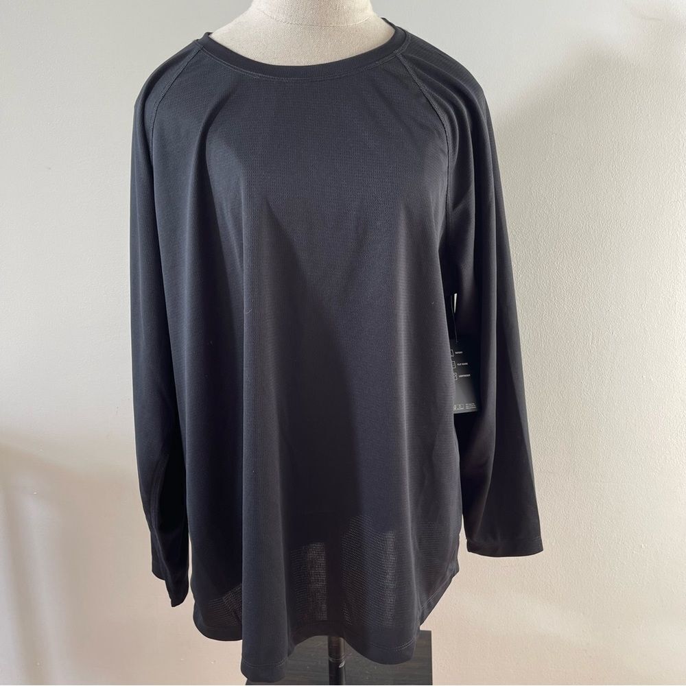 Ideology Black Long Sleeve Mesh Athletic Shirt Deep Black 2X NWT Sporty Chic Gym